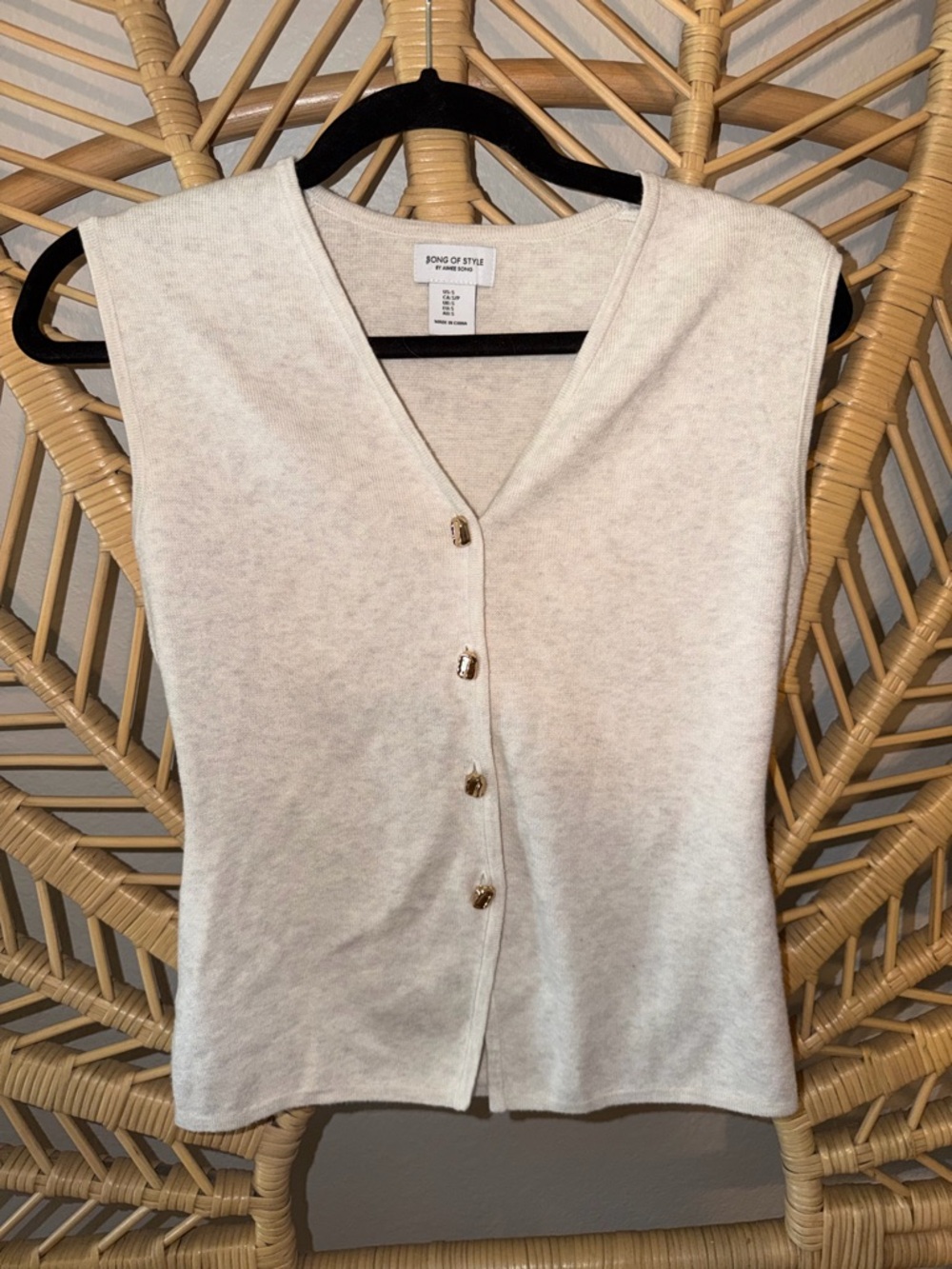 Song of Style Cream V-Neck Button Knit Vest